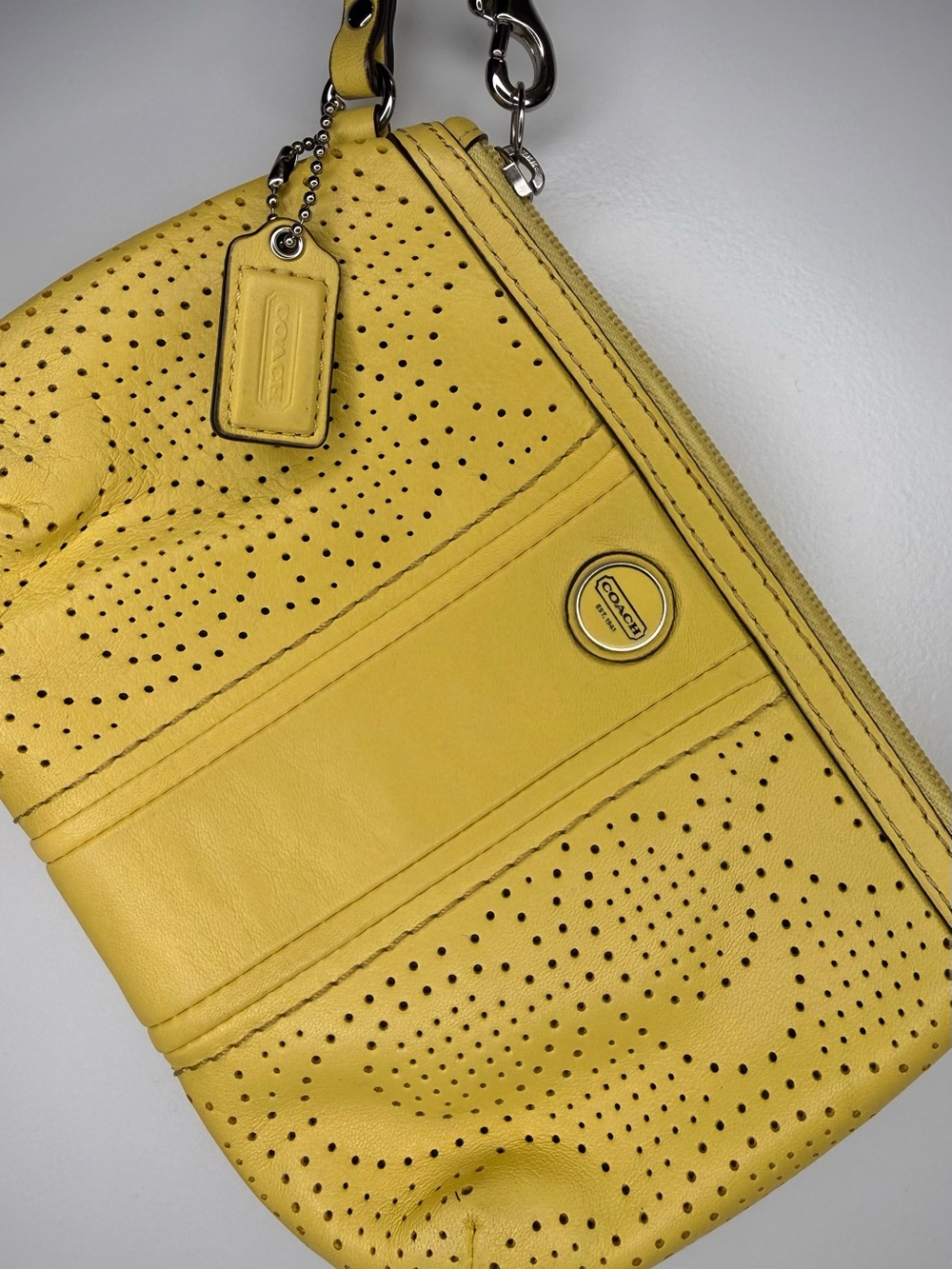COACH Legacy Yellow Perforated Signature C Leather Wristlet โ Y2K